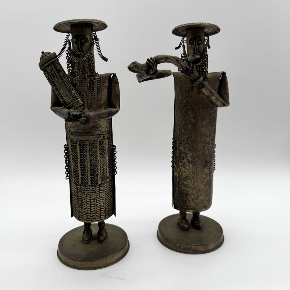 VTG Shlomo Ohana Jerusalem Brutalist Metal Rabbi Torah Shofar Moving Statue Sway